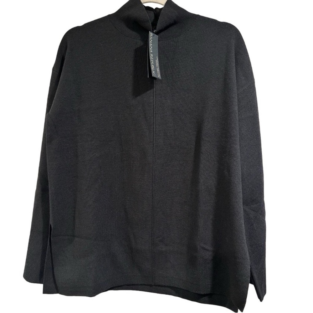 Banana Republic High Neck Cap Sleeve Blouse in Black SizeSmall Viscose Loose NWT - Picture 3 of 16